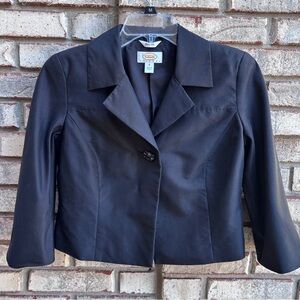Talbot's Pure Silk One Button Blazer Jacket Cropped Black Size 6